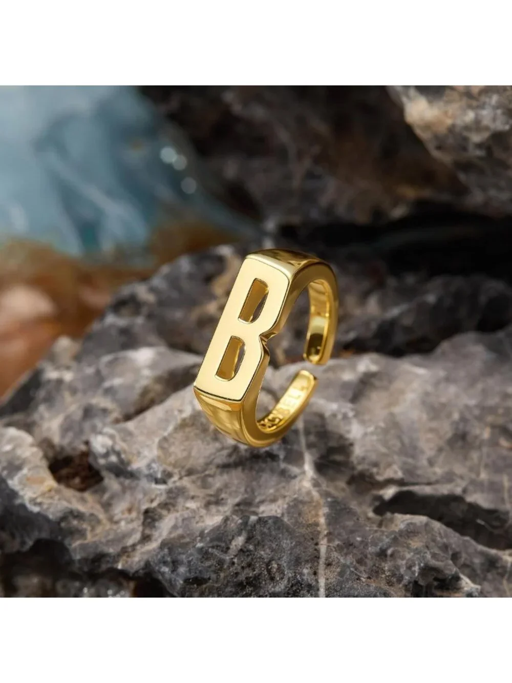 18k Gold Plated Adjustable Initial Rings for Women - Stylish Personalized